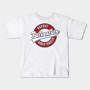 Norway backpacker world traveler logo. Kids T-Shirt